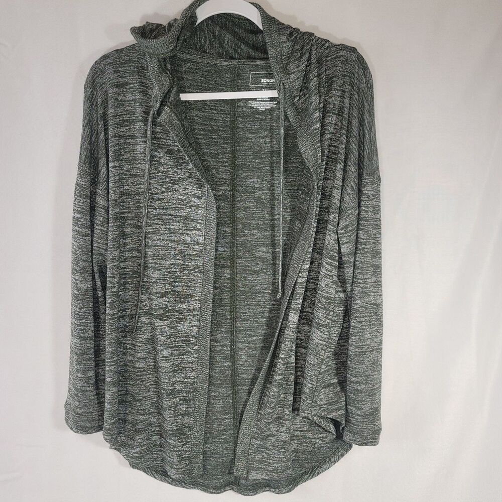 Sonoma Goods For Life Women's Open Front Hooded Cardigan Forest Green Heather M